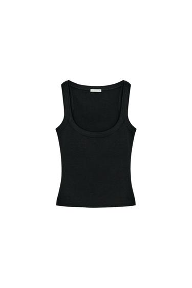 T-SHIRT COTON SANS MANCHES - Noir de Zara