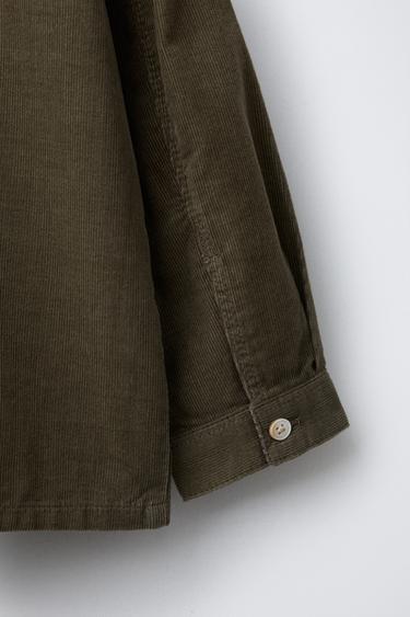 CHEMISE EN VELOURS CÔTELÉ FIN À POCHES - Vert de Zara - Image 3