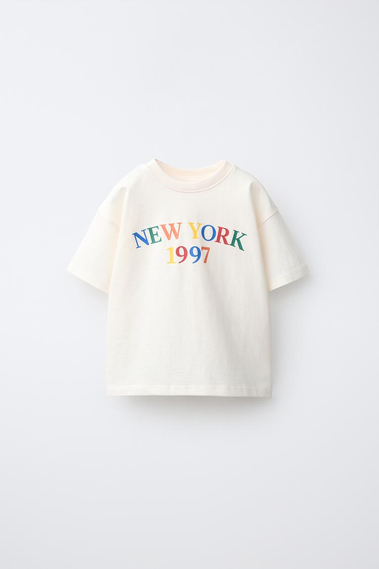 TEXT PRINT T-SHIRT — Ecru
