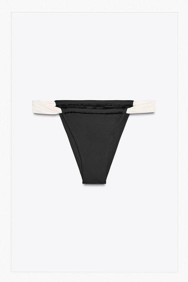 CURTAIN STRING BIKINI BOTTOMS - Black / White by Zara