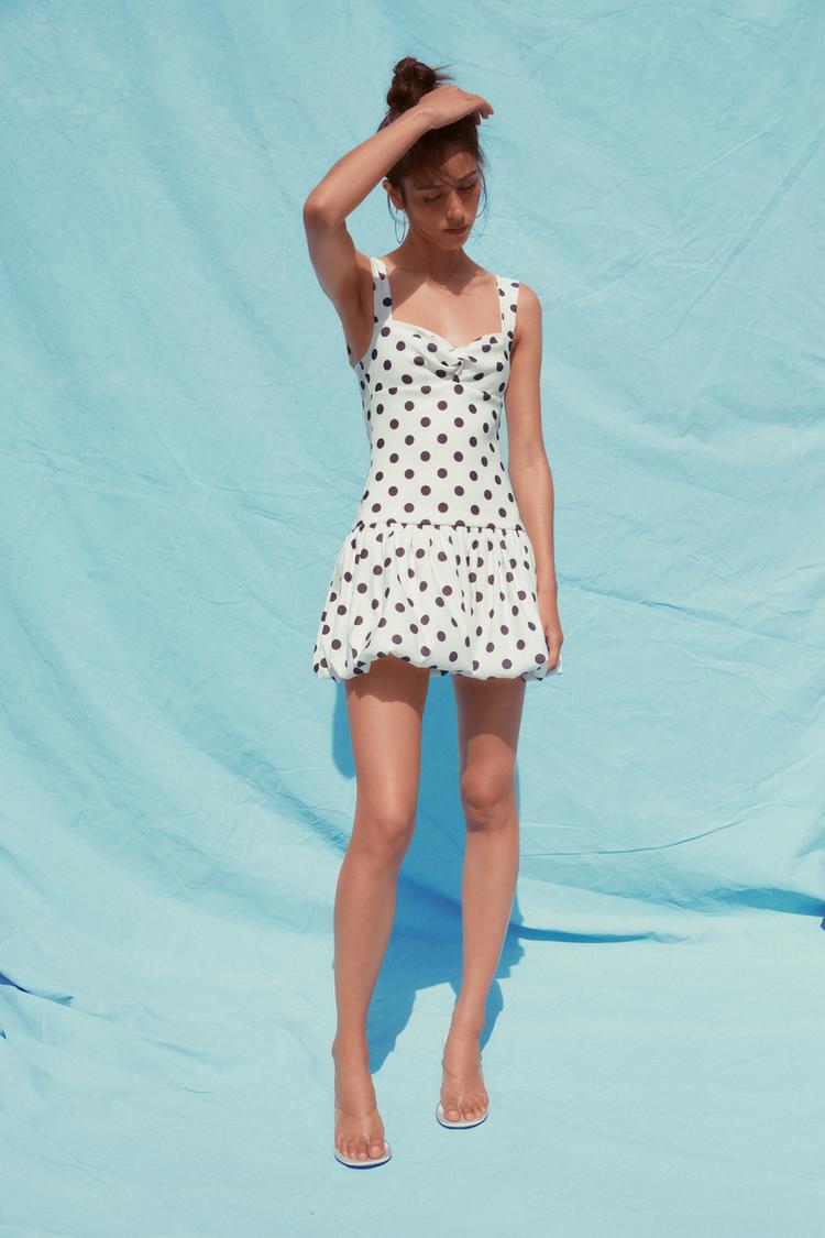 POLKA DOT BALLOON DRESS White ZARA Australia