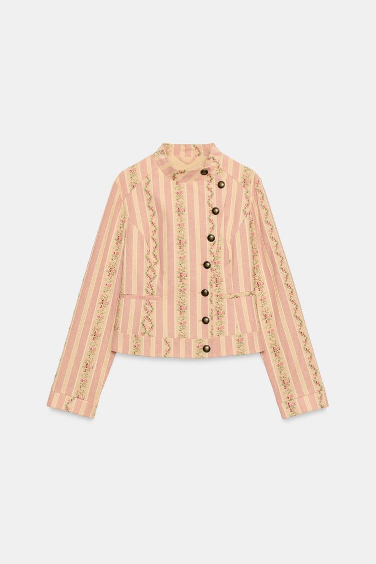 Chaqueta jacquard con estampado floral y rayas 7
