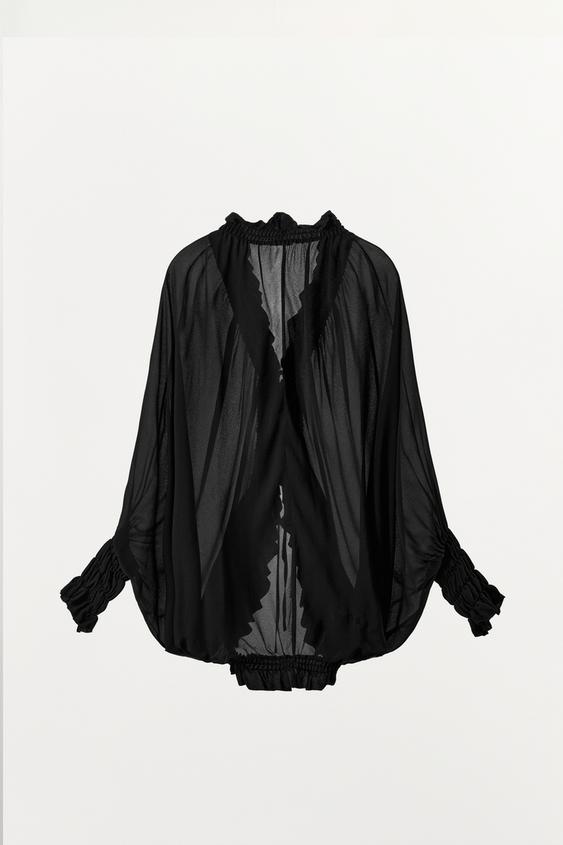 BLOUSE ÉLASTIQUES VOLANTS ZW COLLECTION - Noir de Zara - Image 6