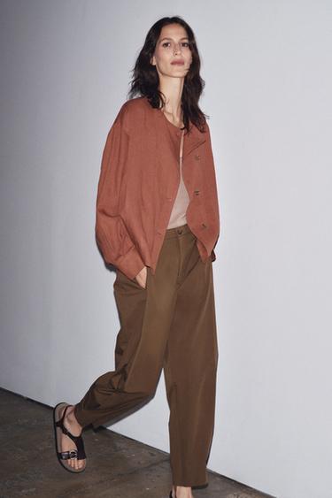 ZW COLLECTION LINEN BLEND BOMBER JACKET - Brick by Zara