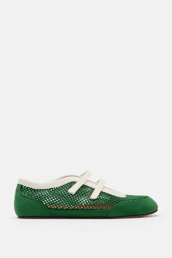 Zara MESH SNEAKER BALLET FLATS - Green - Image 0