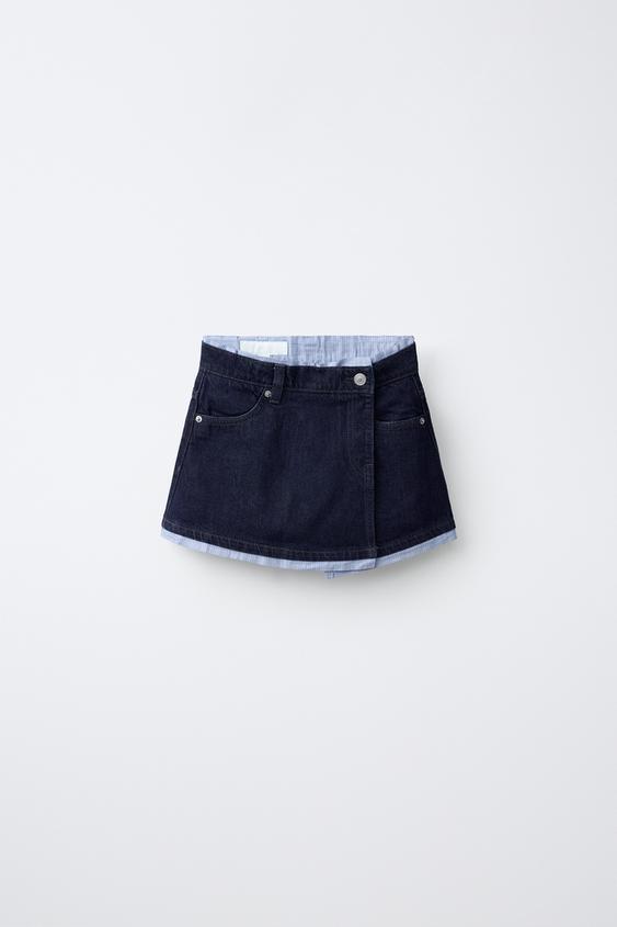 STRIPED CONTRAST DENIM SKIRT - Blue by Zara - Image 0