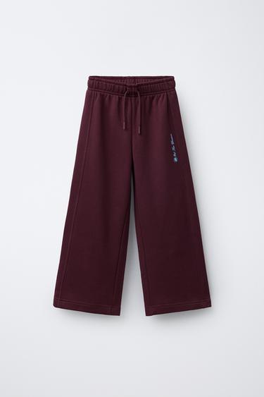 WIDE-LEG TEXT TROUSERS - Burgundy by Zara