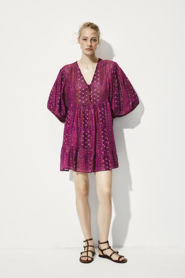 METALLIC THREAD MINI DRESS - Pink by Zara - Image 0