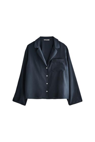 CAMISA DE SEDA E ALGODÃO - azul-marinho da Zara