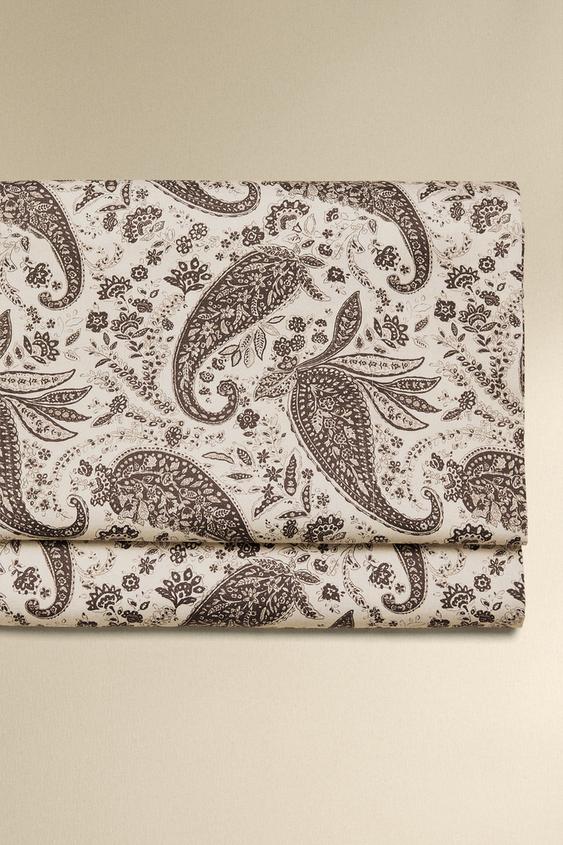 LENÇOL DE CIMA DE CETIM COM ESTAMPADO PAISLEY - Marrom da Zara - Imagem 0