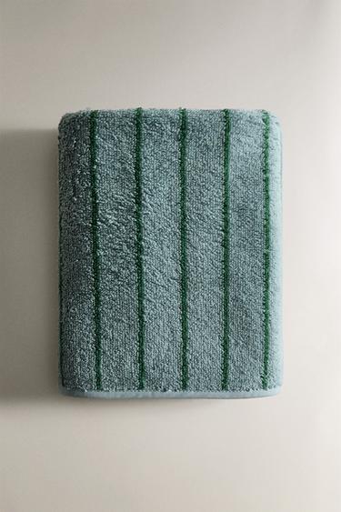 SERVIETTE DE BAIN ENFANT VELOURS RAYURES - Bleu de Zara