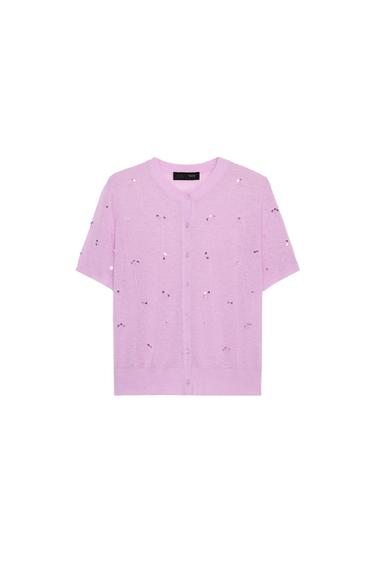 SEQUIN SHORT SLEEVE CARDIGAN - Pink / Lilac by Zara