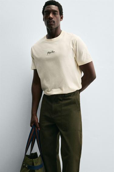 T-SHIRT TEXTE BRODÉ - Crème de Zara - Image 5