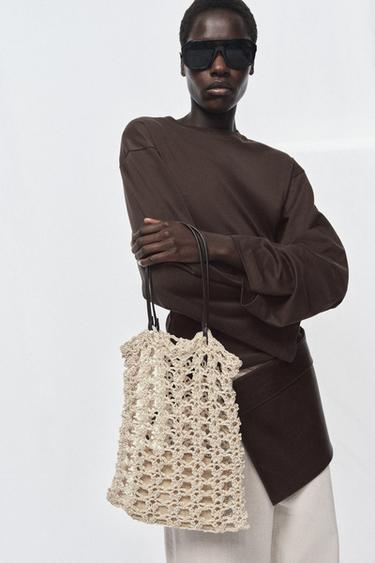 CROCHET-KNIT MINI TOTE BAG - Light beige by Zara - Image 1