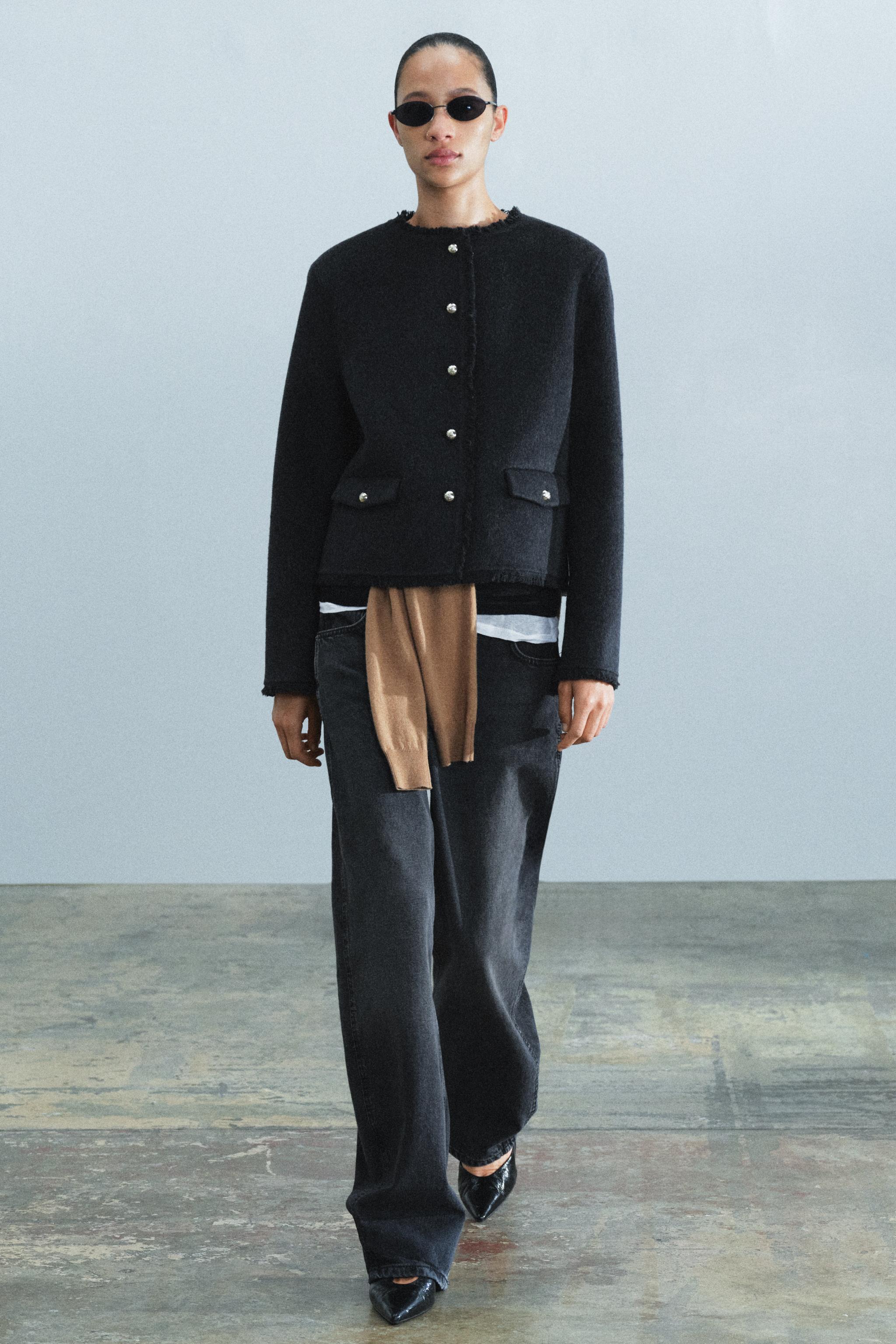 ZW COLLECTION ウール混クロップド丈ジャケット - ダークグレー | ZARA