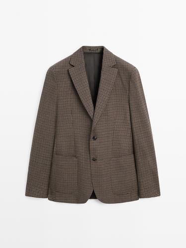 Zara Check wool blazer - Dark brown - Image 0