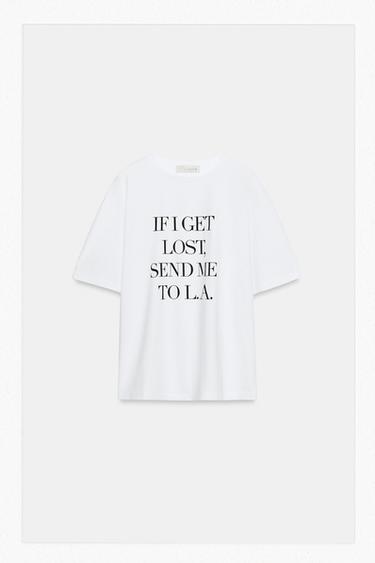 SHORT SLEEVE SLOGAN T-SHIRT - Oyster-white by Zara
