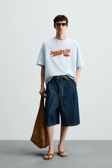 CAMISETA PARCHE RIZO - Celeste de Zara - Imagen 0