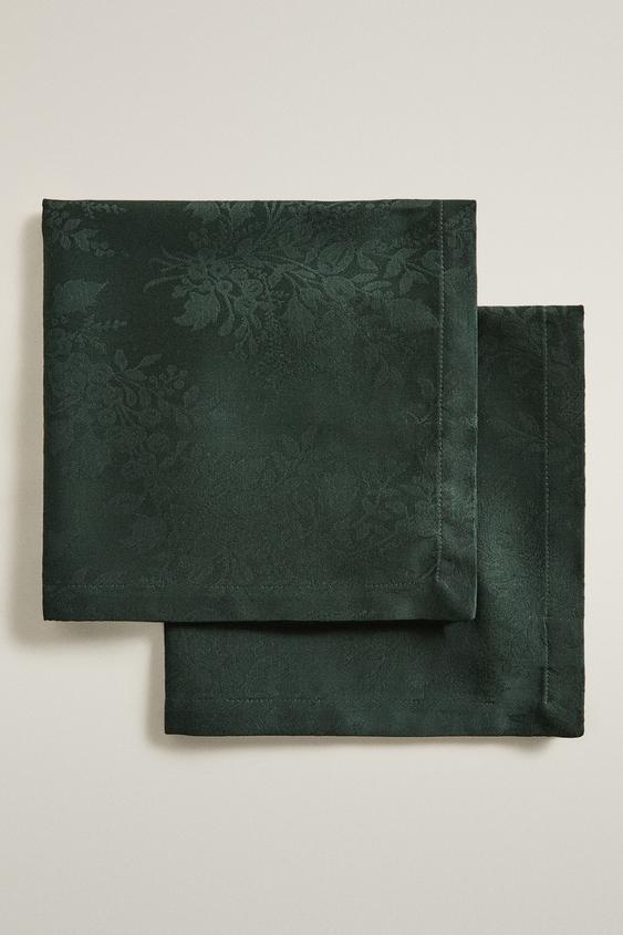 Zara CHRISTMAS JACQUARD COTTON NAPKINS (SET OF 2) - Green - Image 0