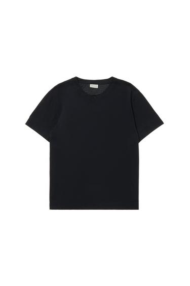 Zara BUTTON NECK T-SHIRT - Navy blue