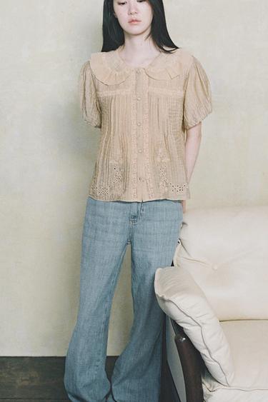 JEANS ZW COLLECTION FLARE 로우라이즈 - Zara 라이트 블루