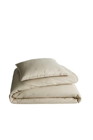 QUILTED STITCHED PERCALE COTTON QUILT - Beige by Zara