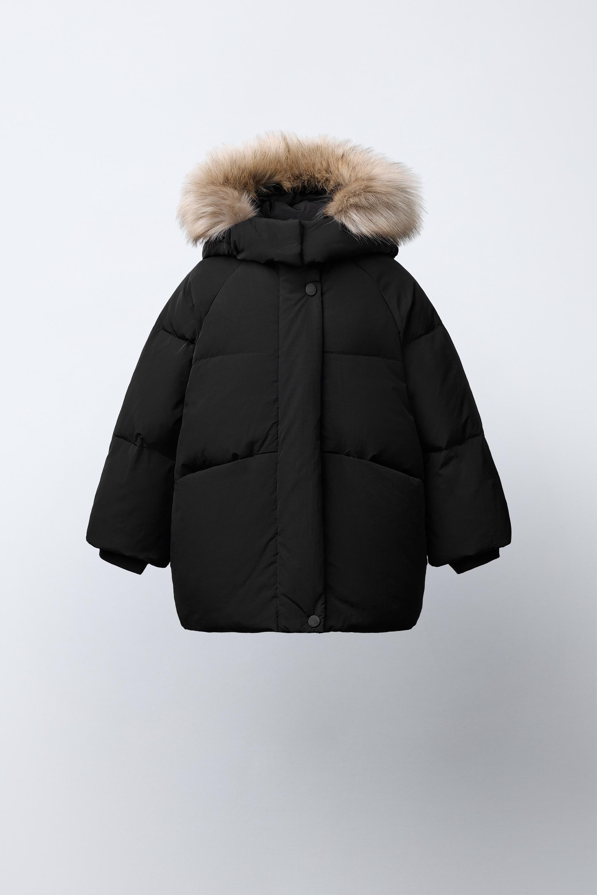 WATER REPELLENT DOWN PUFFER COAT WITH REMOVABLE FAUX FUR HOODIE