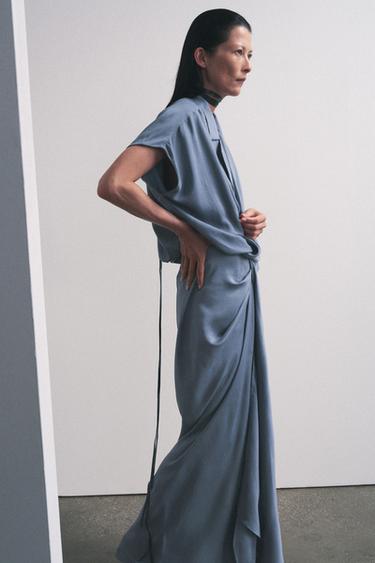 ZW COLLECTION SATIN WRAP DRESS - Blue / Grey by Zara