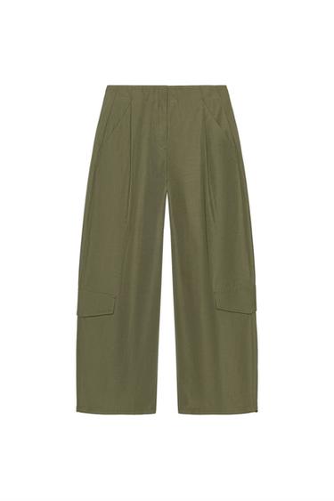 Zara PLEATED PANTS WITH BACK BELT LOOP - Khaki