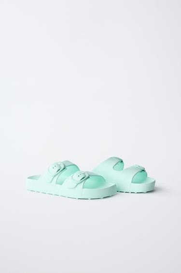 SANDALES À BOUCLES GOMMÉES - Bleu turquoise de Zara - Image 1