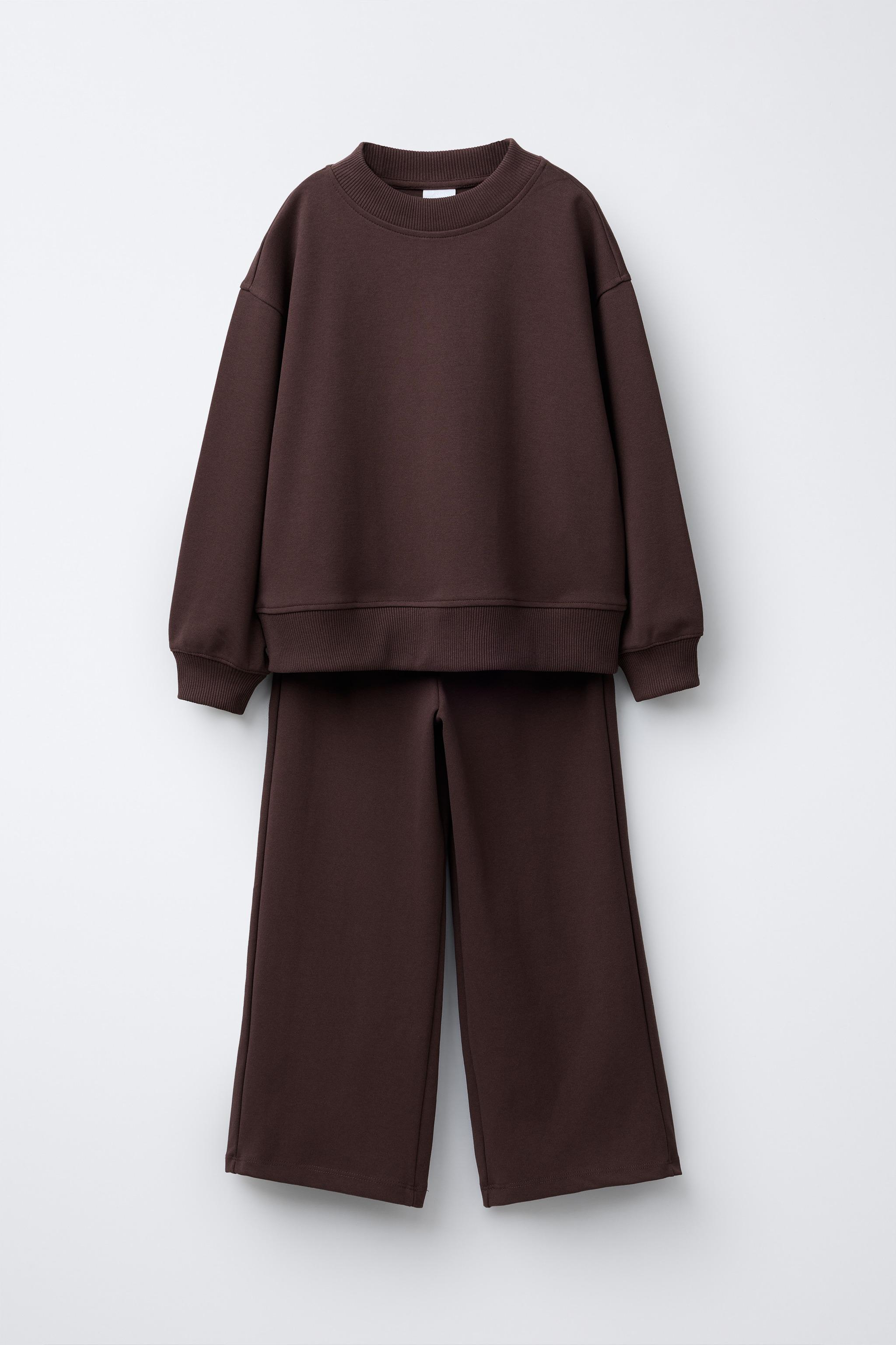 INTERLOCK SWEATSHIRT AND WIDE LEG PANTS SET - Brown | ZARA United