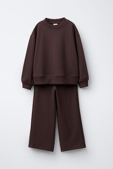 INTERLOCK SWEATSHIRT AND WIDE-LEG TROUSERS SET - Brown by Zara - Image 0