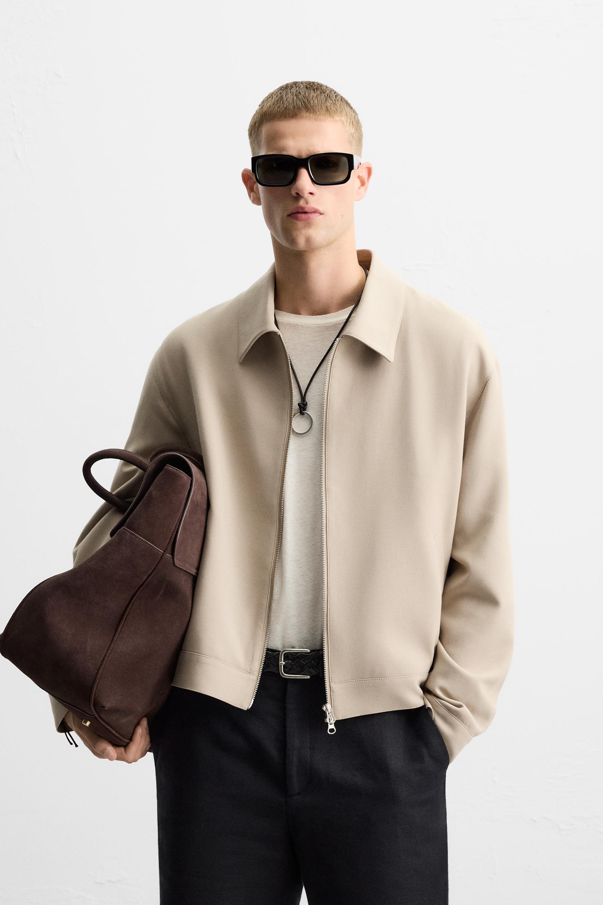 レギュラーフィットジップアップジャケット - サンド | ZARA