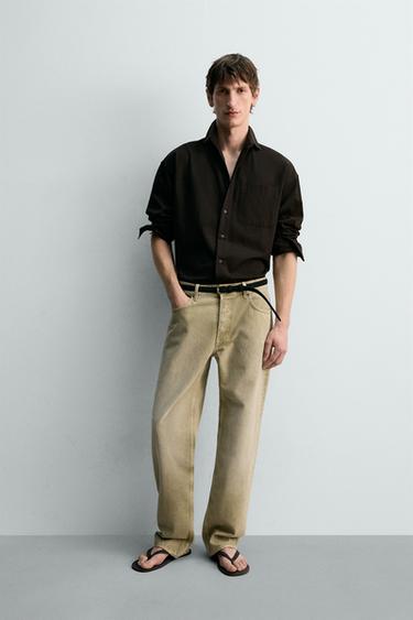 Zara LIMITED EDITION STRAIGHT FIT JEANS - Light khaki