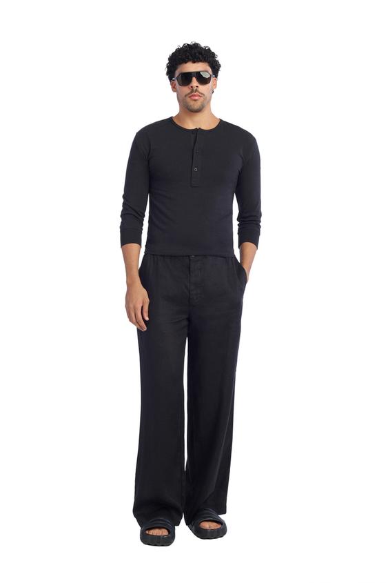 RELAXED FIT 100% LINEN TROUSERS - Black by Zara - Image 0