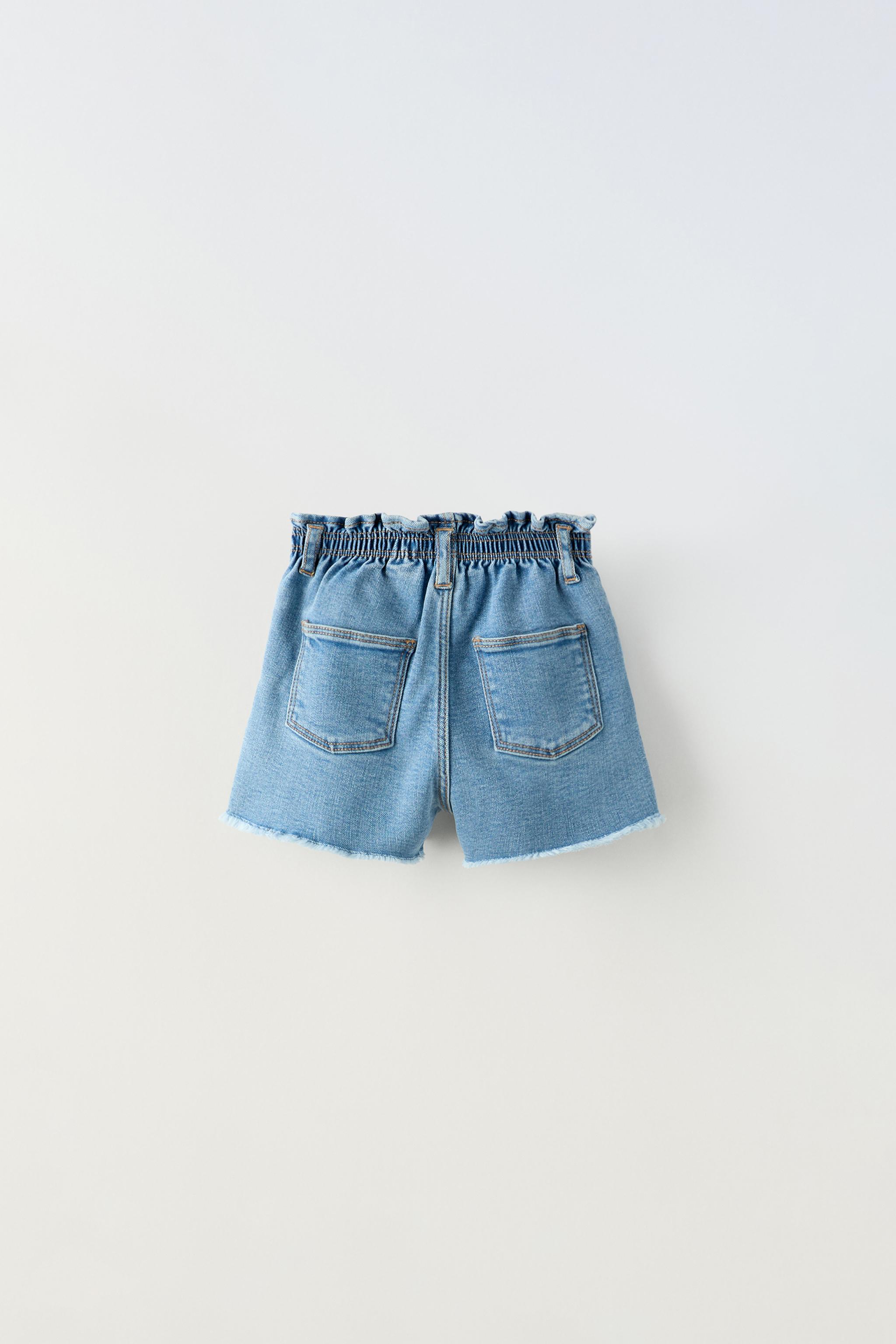 PAPERBAG WAIST DENIM SHORTS Light blue ZARA Canada