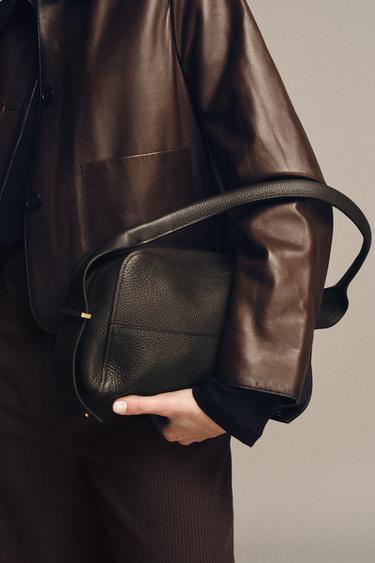 LEATHER SHOULDER BAG - Brown by Zara - Image 1