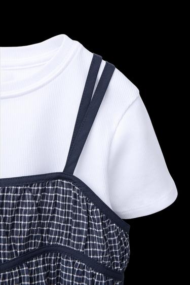 CHECK BLOUSE AND T-SHIRT - Navy blue by Zara