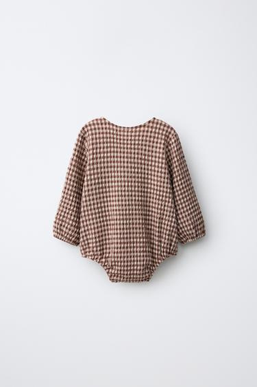 GINGHAM TEXTURE BODYSUIT — Brown 2