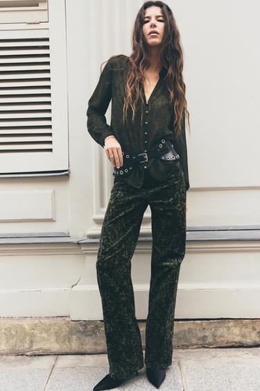 LONG LENGTH PRINTED TROUSERS - Black / Green by Zara