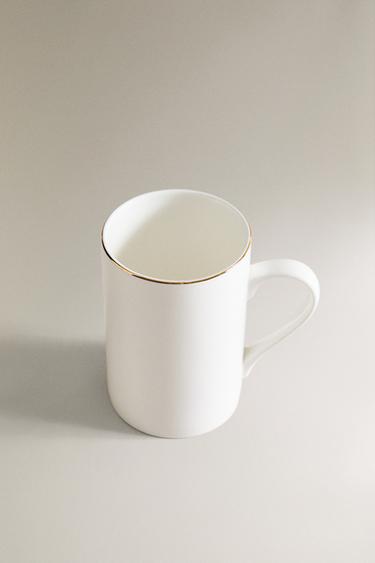 RIMMED BONE CHINA MUG - Gold by Zara - Image 1