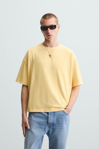 LIGHT WEIGHT WASHED BOXY FIT T-SHIRT - Mid-yellow by Zara