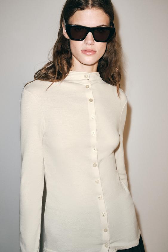 TURTLENECK BUTTON TOP - Ecru by Zara - Image 0