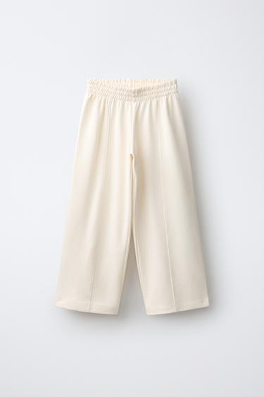 Zara INTERLOCK PANTALONE ŠIROKIH NOGAVICA – Ekru