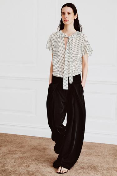 BLOUSE À NŒUDS ET POIS ZW COLLECTION - Blanc de Zara - Image 1