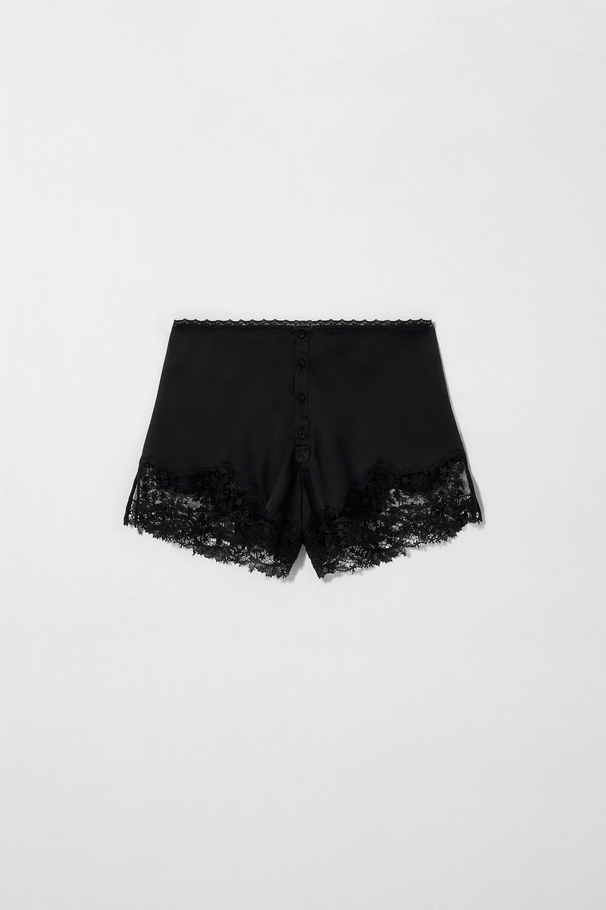 シルクレースショートパンツ KATE MOSS X ZARA 1758/201 SILK LINGERIE SHORTS KATE MOSS X ZARA - Black | ZARA Spain