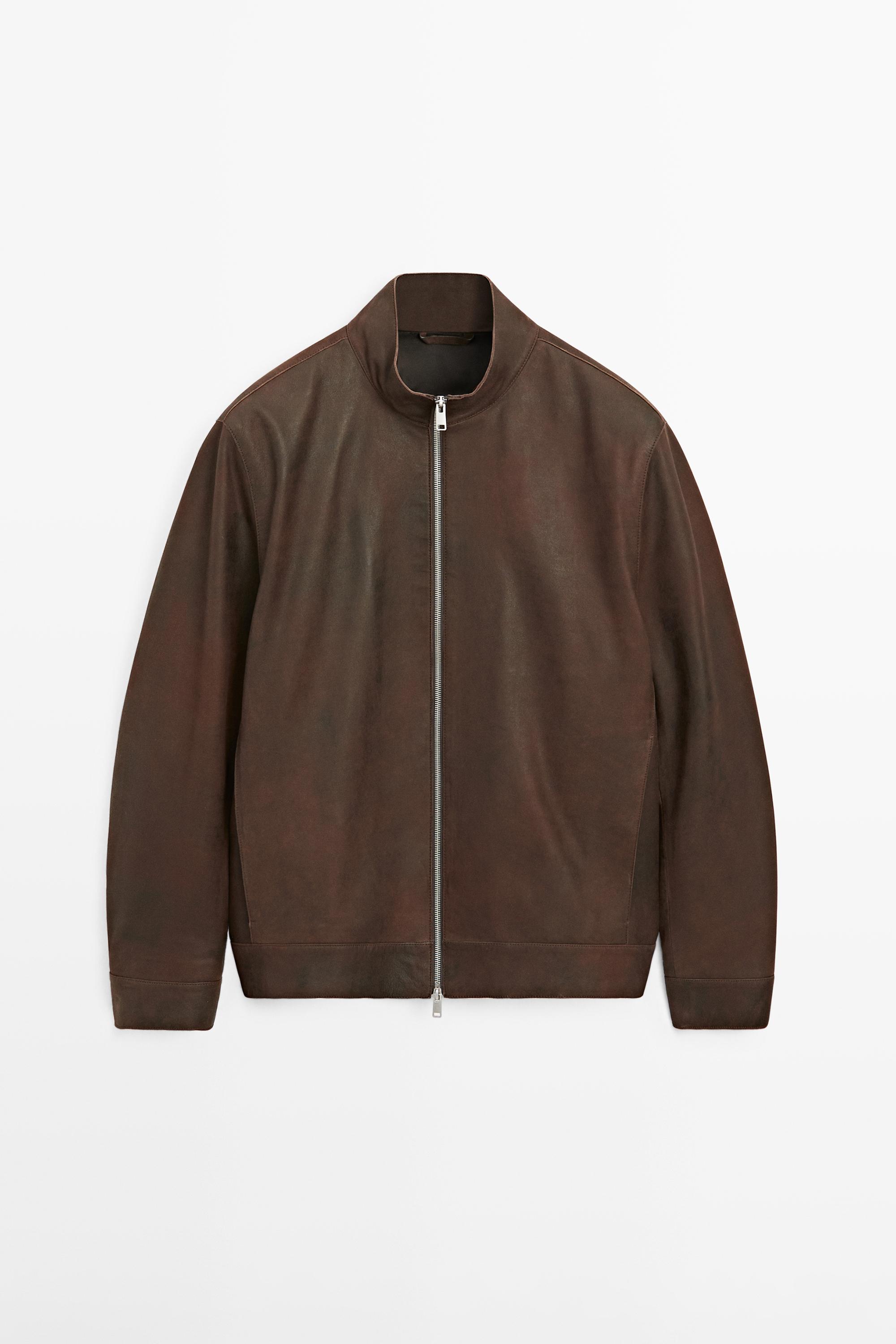 Napped suede leather jacket — Dark brown