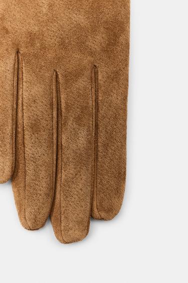 100% SUEDE LEATHER GATHERED GLOVES - camel by Zara - Image 3