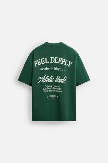 SLOGAN PRINT T-SHIRT - Green by Zara