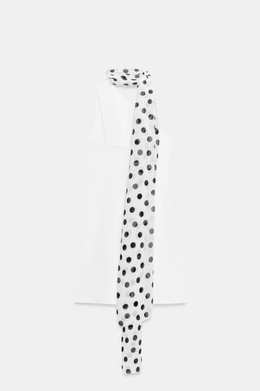 HALTERNECK DRESS WITH POLKA DOT SCARF - White by Zara - Image 7